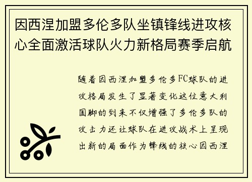 因西涅加盟多伦多队坐镇锋线进攻核心全面激活球队火力新格局赛季启航
